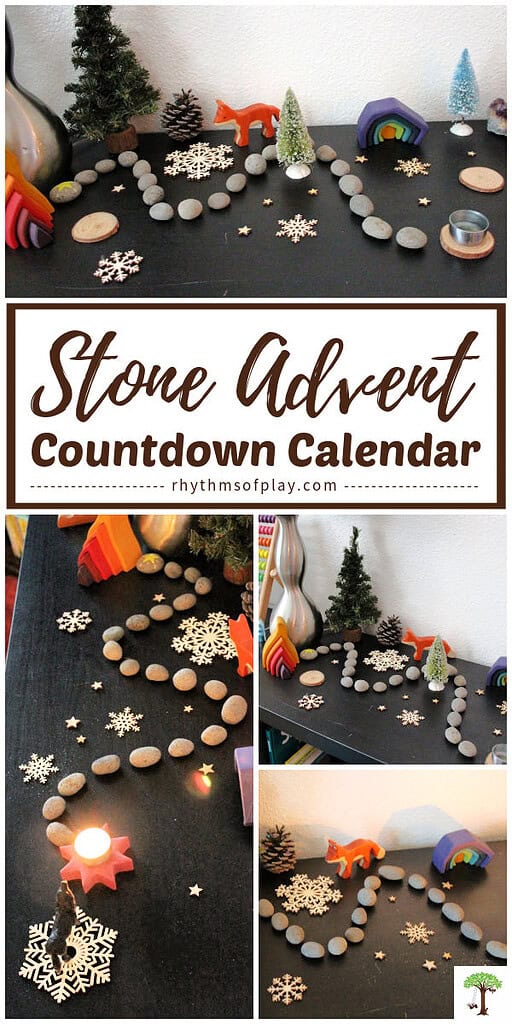 Examples of stone countdown calendar for Christmas with a woodland theme