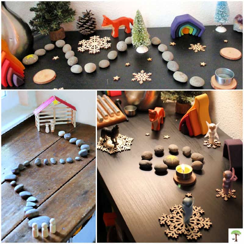 Examples of stone advent countdown calendars for Christmas with a religious or nature-based focus.