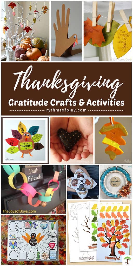 Pictures of the gratitude crafts and activities included in this Thanksgiving gratitude roundup.