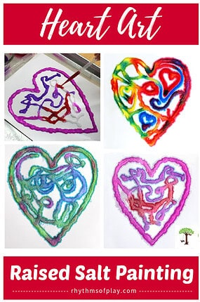 Raised salt heart art paintings in several different colors by rhythmsofplay.com