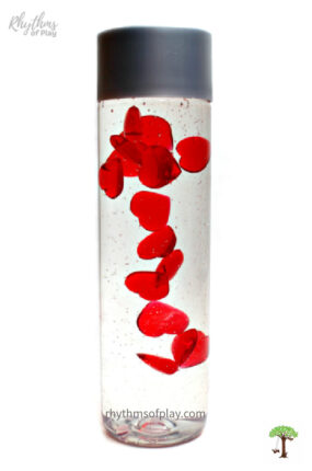 Heart discovery jar sensory play toy and meditation aid for kids.