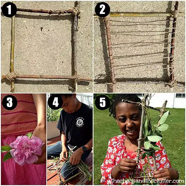 How to use sticks to create a frame for nature weaving with nature materials.